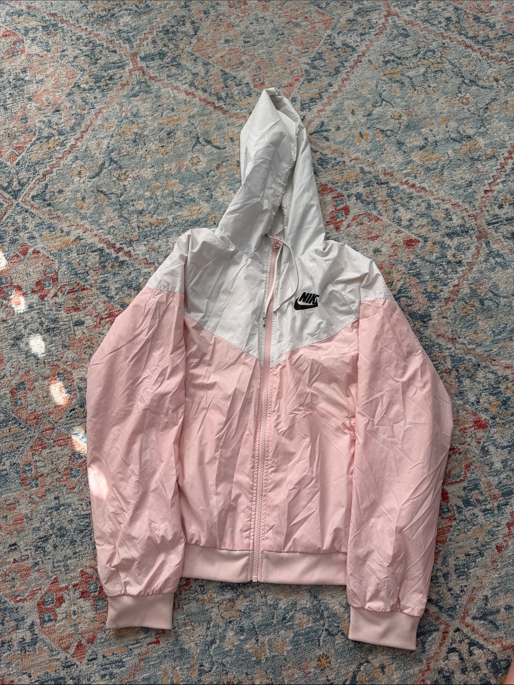 Nike Pink and White Hooded Windbreaker Jacket